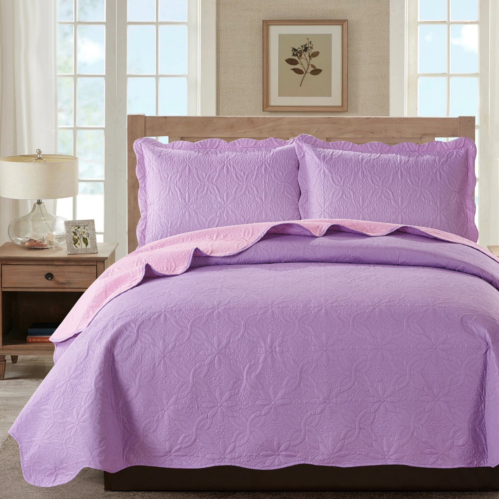 Sherry - 3 Piece - Solid Reversible Quilt Set - Lilac – Glory Home