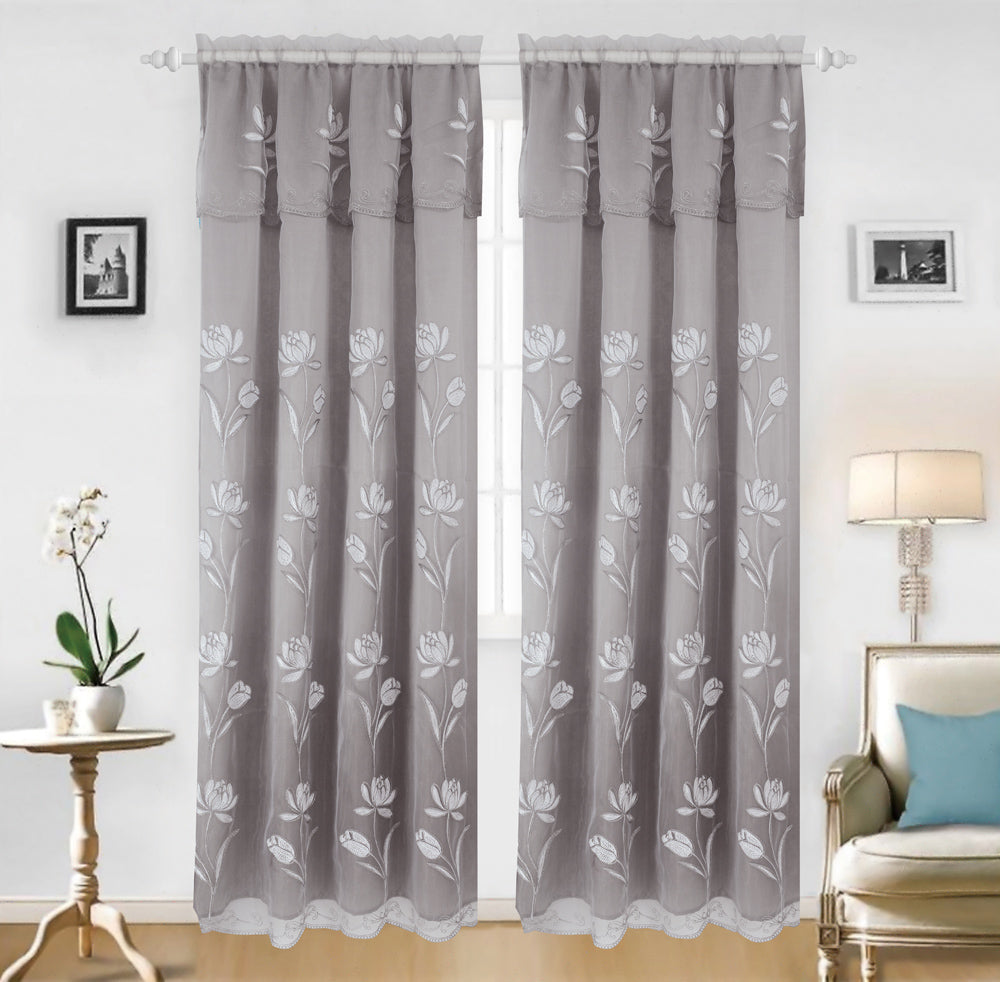 Britney Organza Embroidered Panel with Valance - Glory Home Design