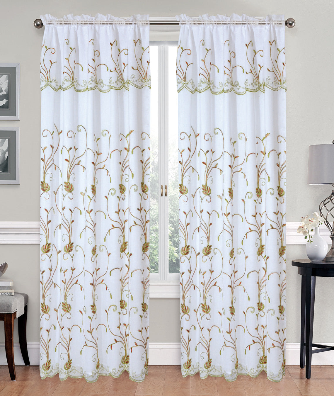 Fiona - Voile Rainbow Embroidered Panel with Valance & Satin backing - Glory Home Design