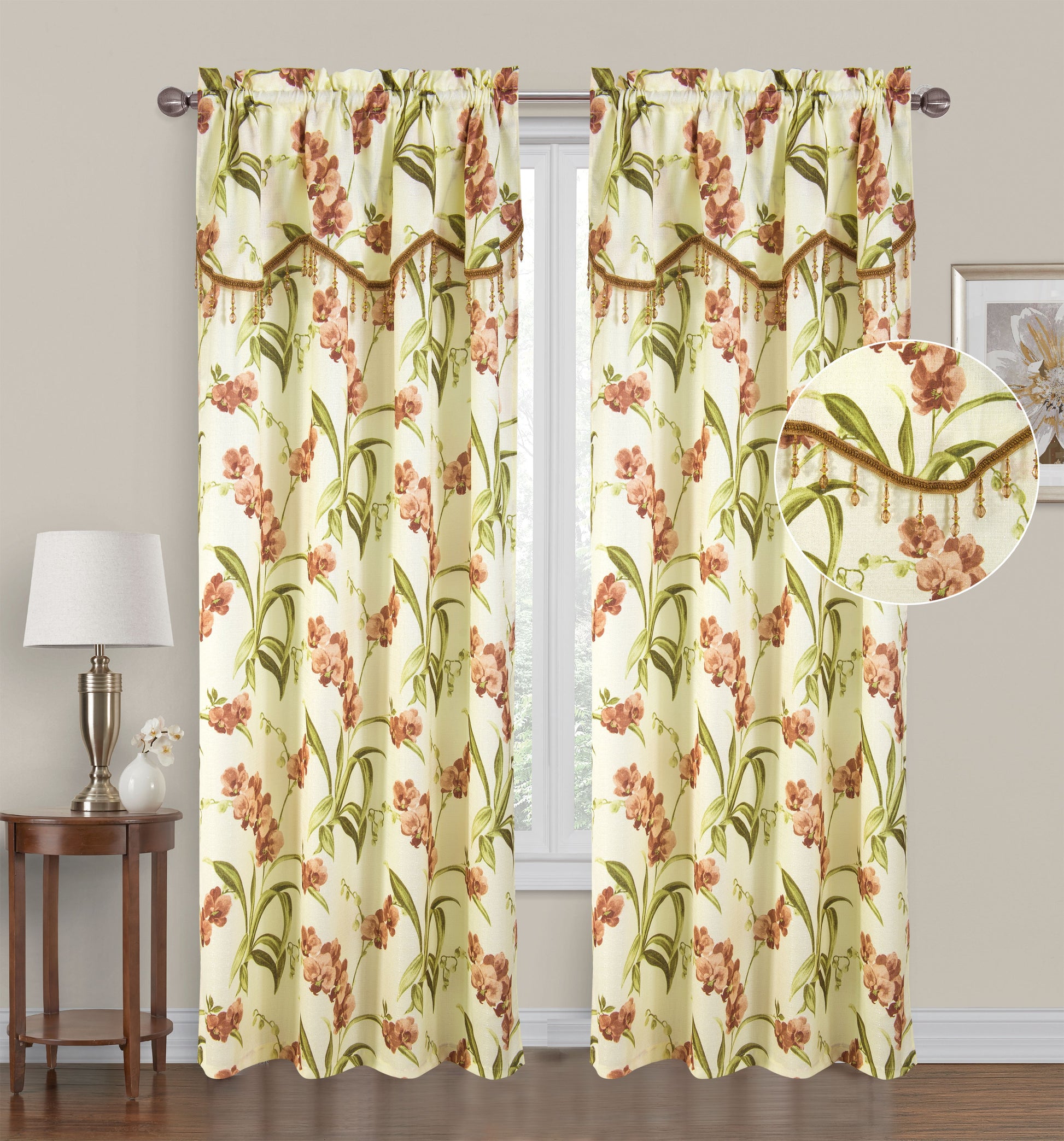 Tamara Print Crepe Rod Pocket Panel with Attached Valance - Glory Home Design